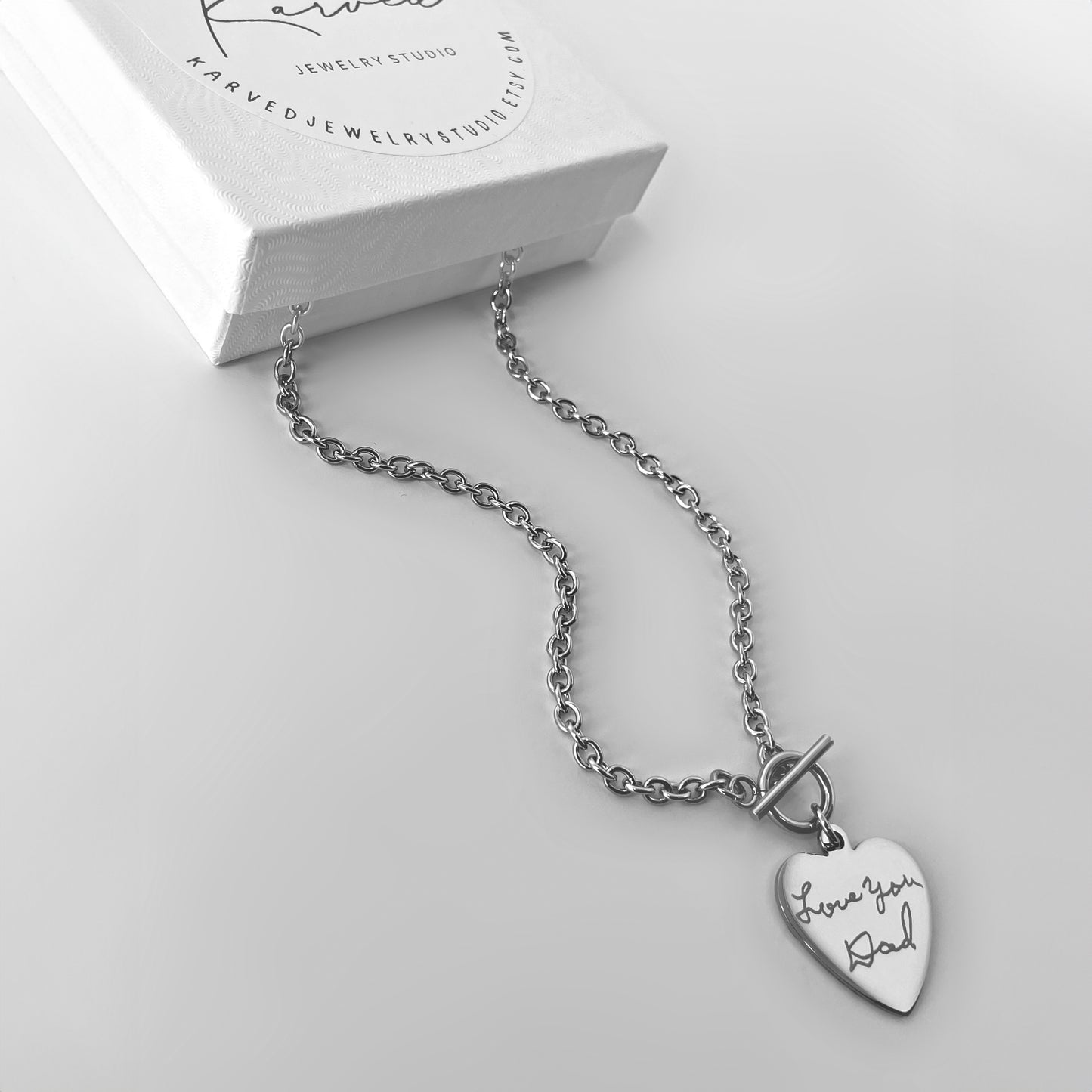 ACTUAL HANDWRITING TOGGLE CLASP HEART NECKLACE