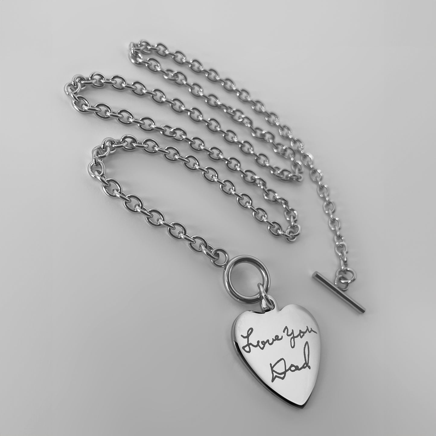 ACTUAL HANDWRITING TOGGLE CLASP HEART NECKLACE