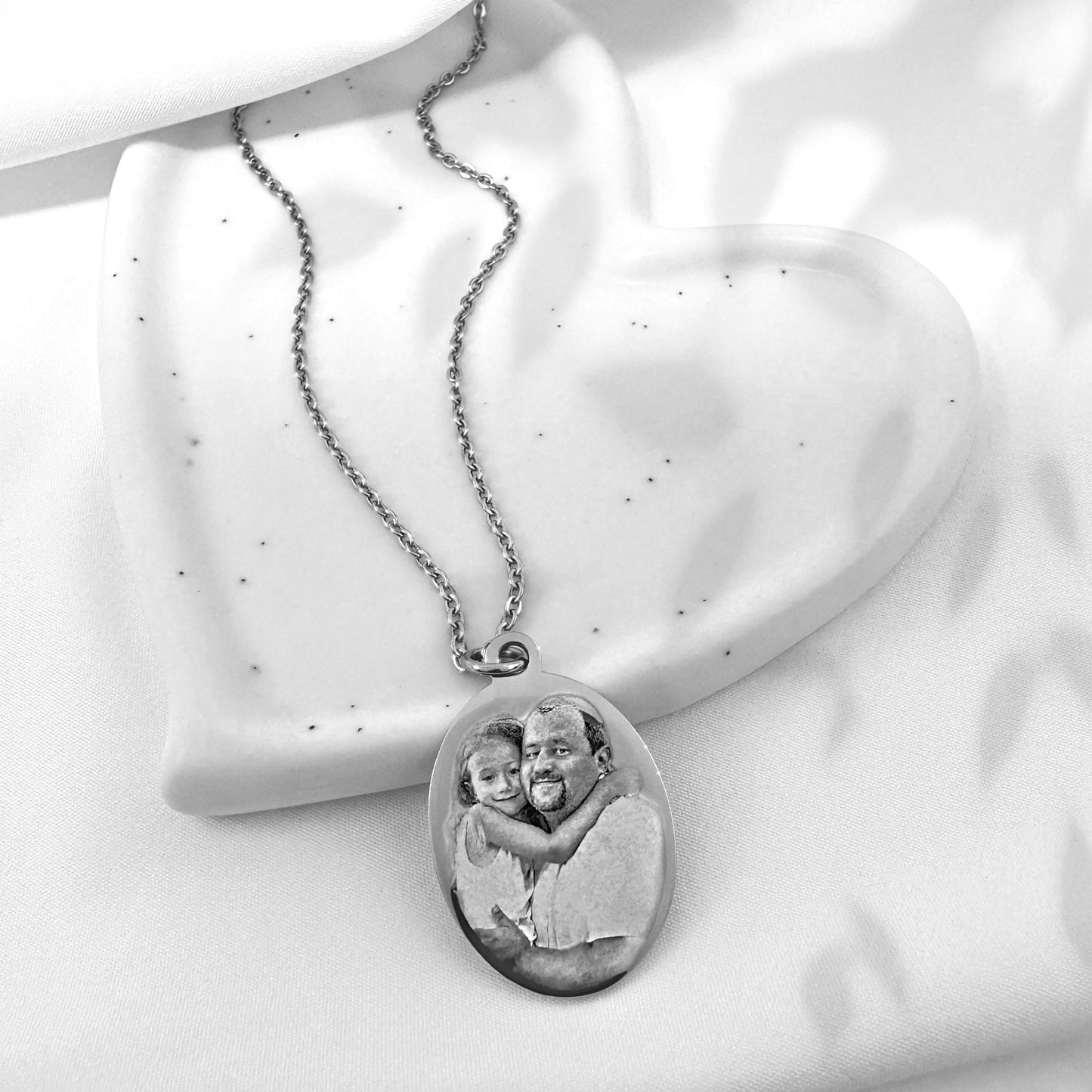 ENGRAVED PHOTO FINGERPRINT OVAL NECKLACE