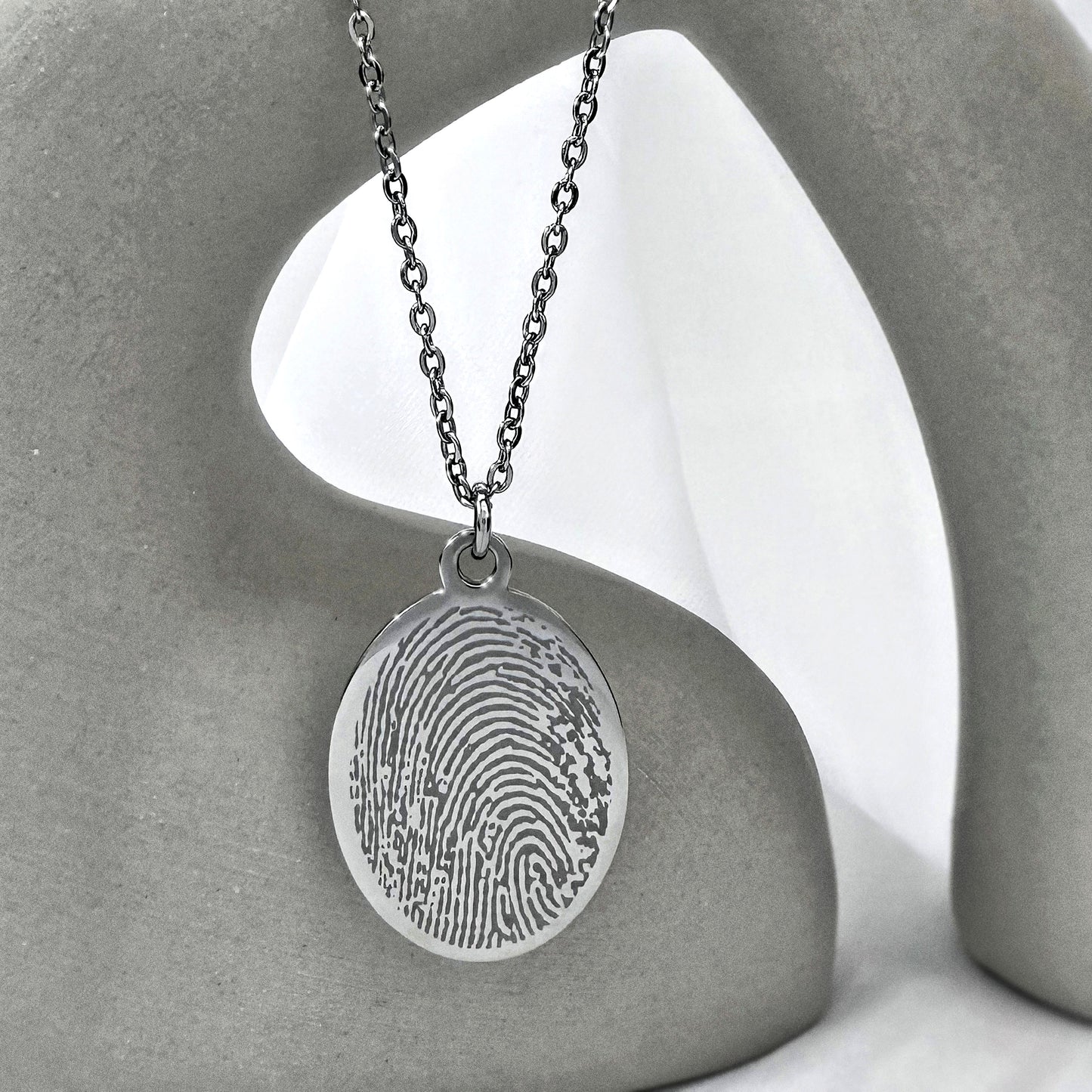 ENGRAVED PHOTO FINGERPRINT OVAL NECKLACE