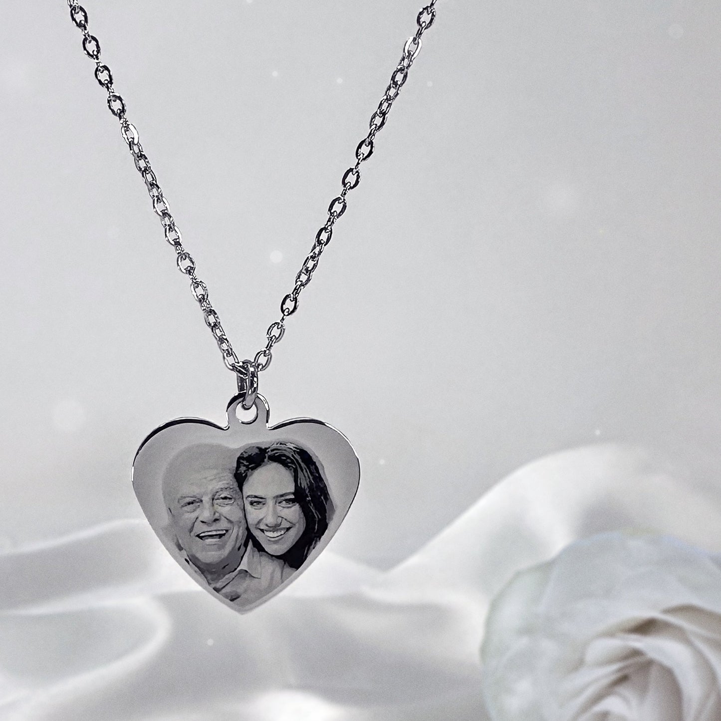 CUSTOM DAD MEMORIAL PHOTO THUMBPRINT HEART NECKLACE