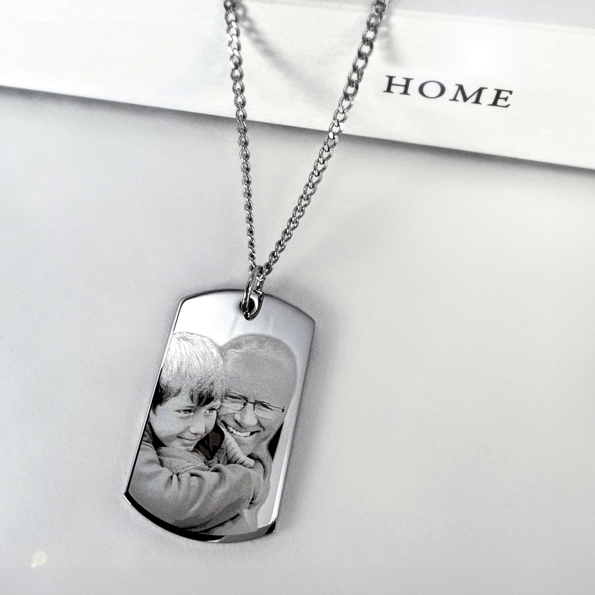 OYEFLY Personalized Dog Tag Necklace - Custom Photo & Text Engraved Stainless Steel Pendant, 22" Chain