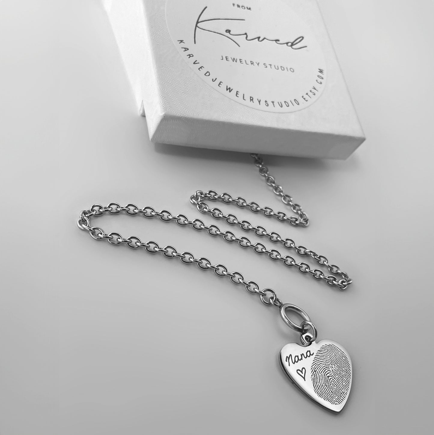 ACTUAL FINGERPRINT PHOTO TOGGLE HEART NECKLACE