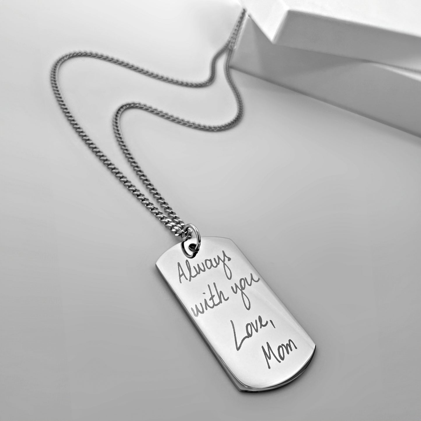 PERSONALIZED FINGERPRINT HANDWRITING DOG TAG CHAIN