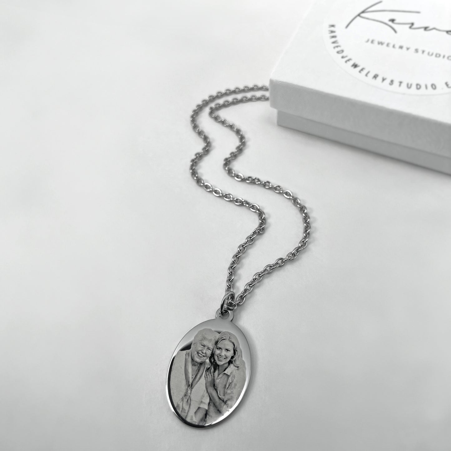 ENGRAVED PHOTO FINGERPRINT OVAL NECKLACE