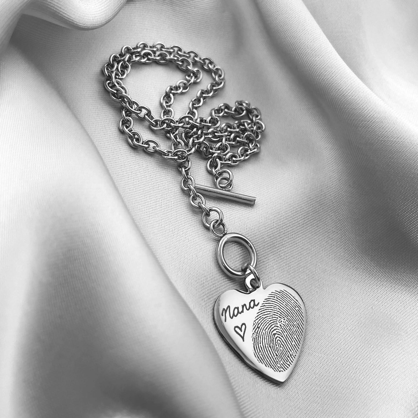 CUSTOM FINGERPRINT THUMBPRINT MEMORIAL TOGGLE HEART CHAIN