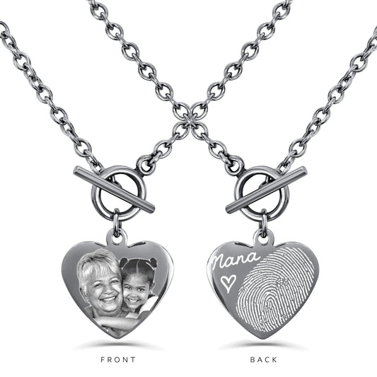 ACTUAL FINGERPRINT PHOTO TOGGLE HEART NECKLACE