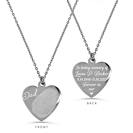 CUSTOM DAD MEMORIAL FINGERPRINT HEART NECKLACE