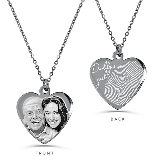 CUSTOM DAD MEMORIAL PHOTO THUMBPRINT HEART NECKLACE