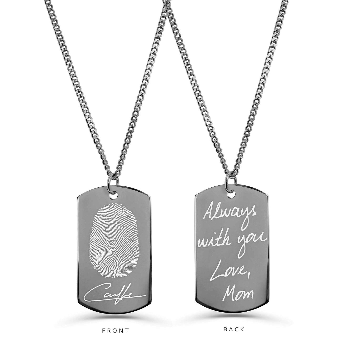 PERSONALIZED FINGERPRINT HANDWRITING DOG TAG CHAIN