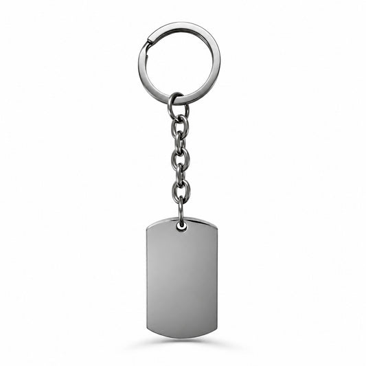 Blank dog tag urn keychain with silver keyring and chain ready for custom engraving