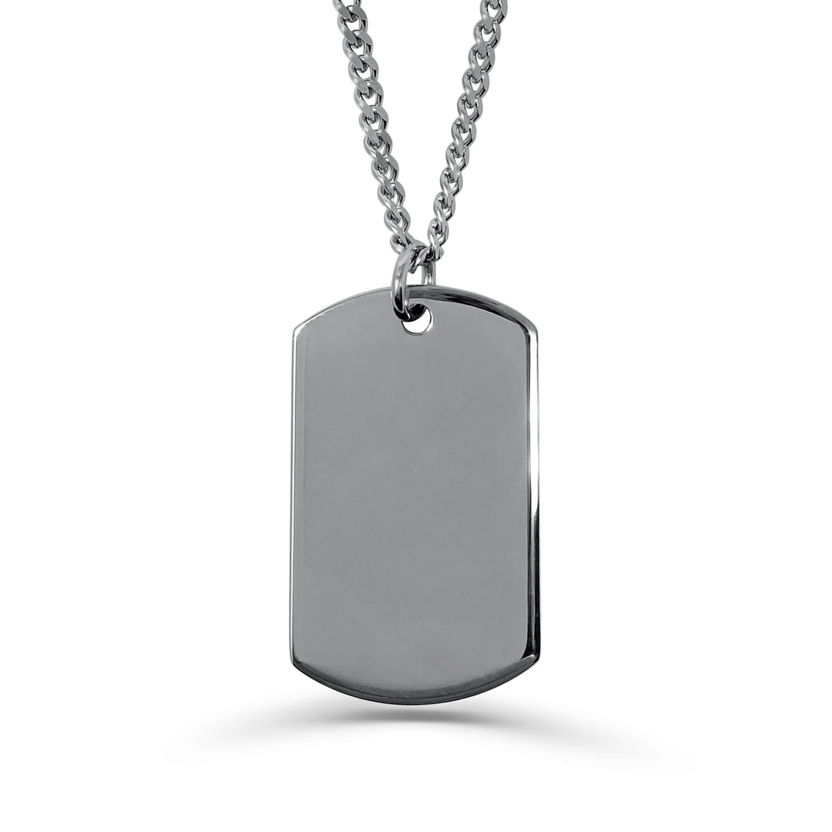 Blank polished stainless-steel mini dog tag necklace ready for custom photo, fingerprint, handwriting, or message engraving