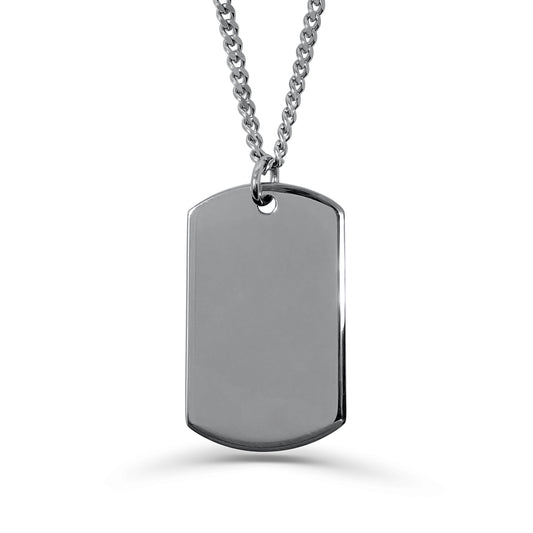 Blank polished stainless-steel mini dog tag necklace ready for custom photo, fingerprint, handwriting, or message engraving
