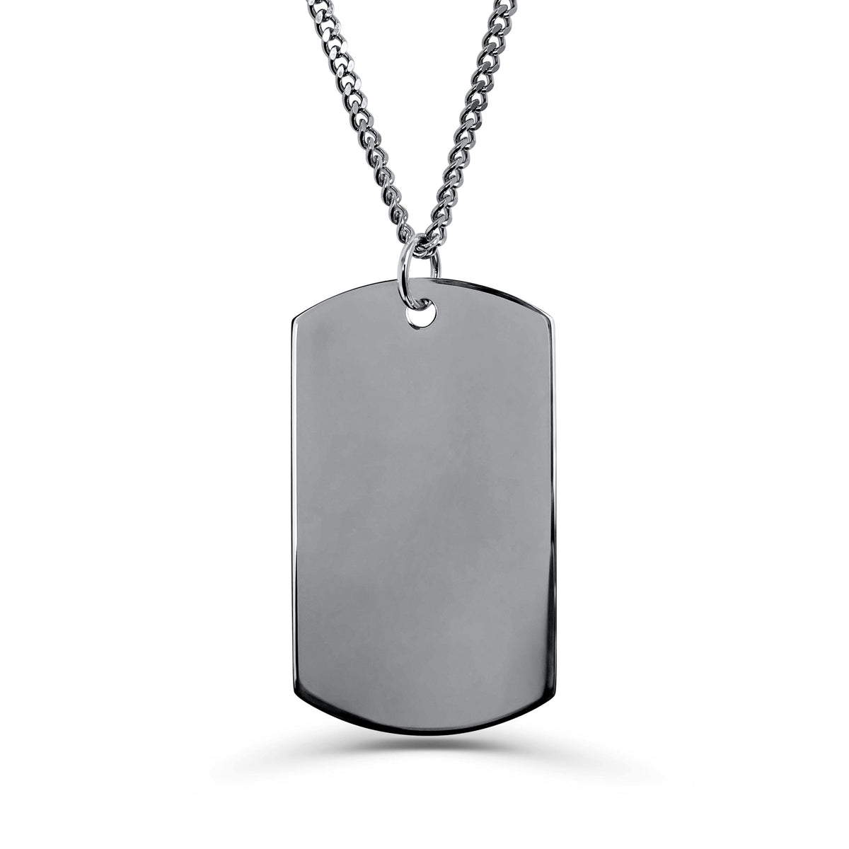 Blank polished dog tag necklace on a silver chain, ready for custom photo, fingerprint, handwriting, or message engraving