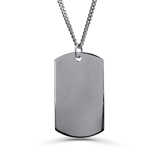 Blank polished dog tag necklace on a silver chain, ready for custom photo, fingerprint, handwriting, or message engraving