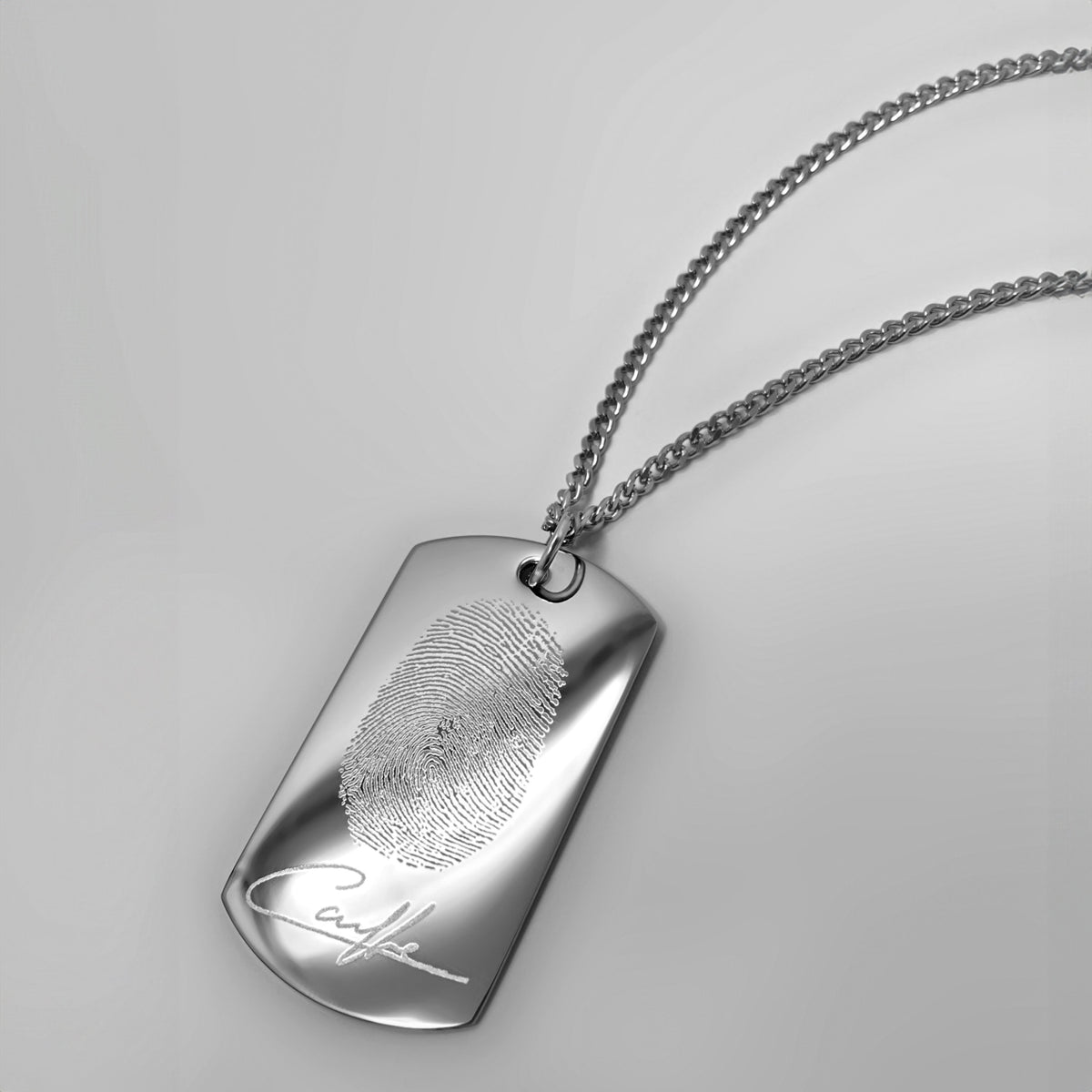 Personalized fingerprint dog tag necklace with custom fingerprint and signature engraving