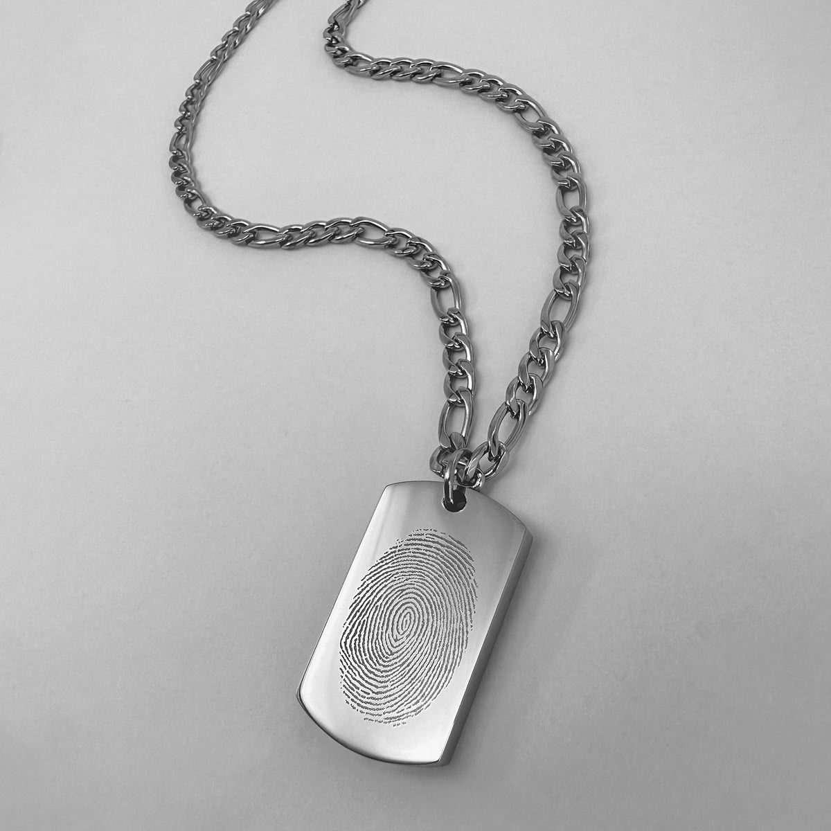 Custom engraved fingerprint dog tag urn necklace with detailed fingerprint engraving