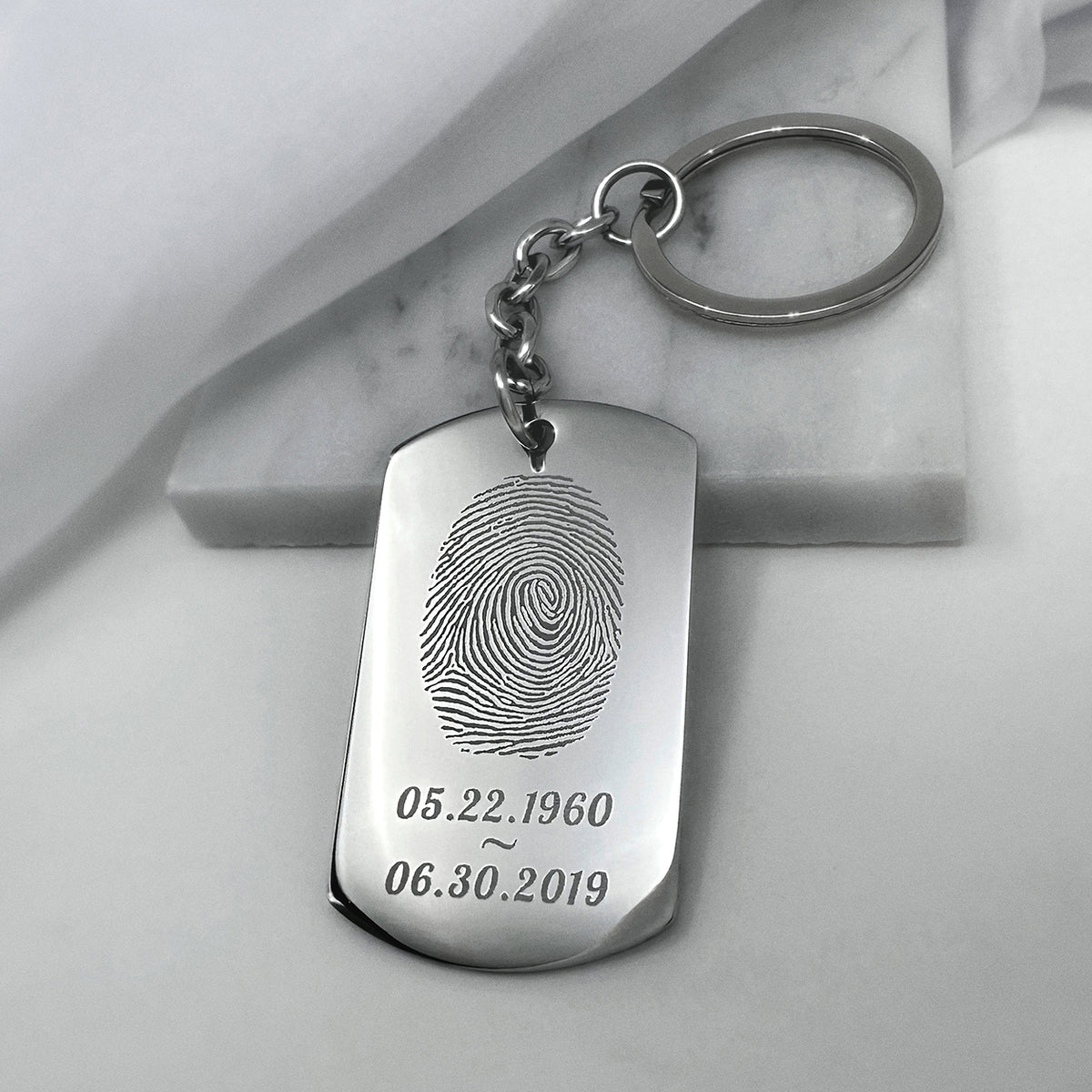 Personalized fingerprint memorial dog tag keychain with custom fingerprint and memorial dates