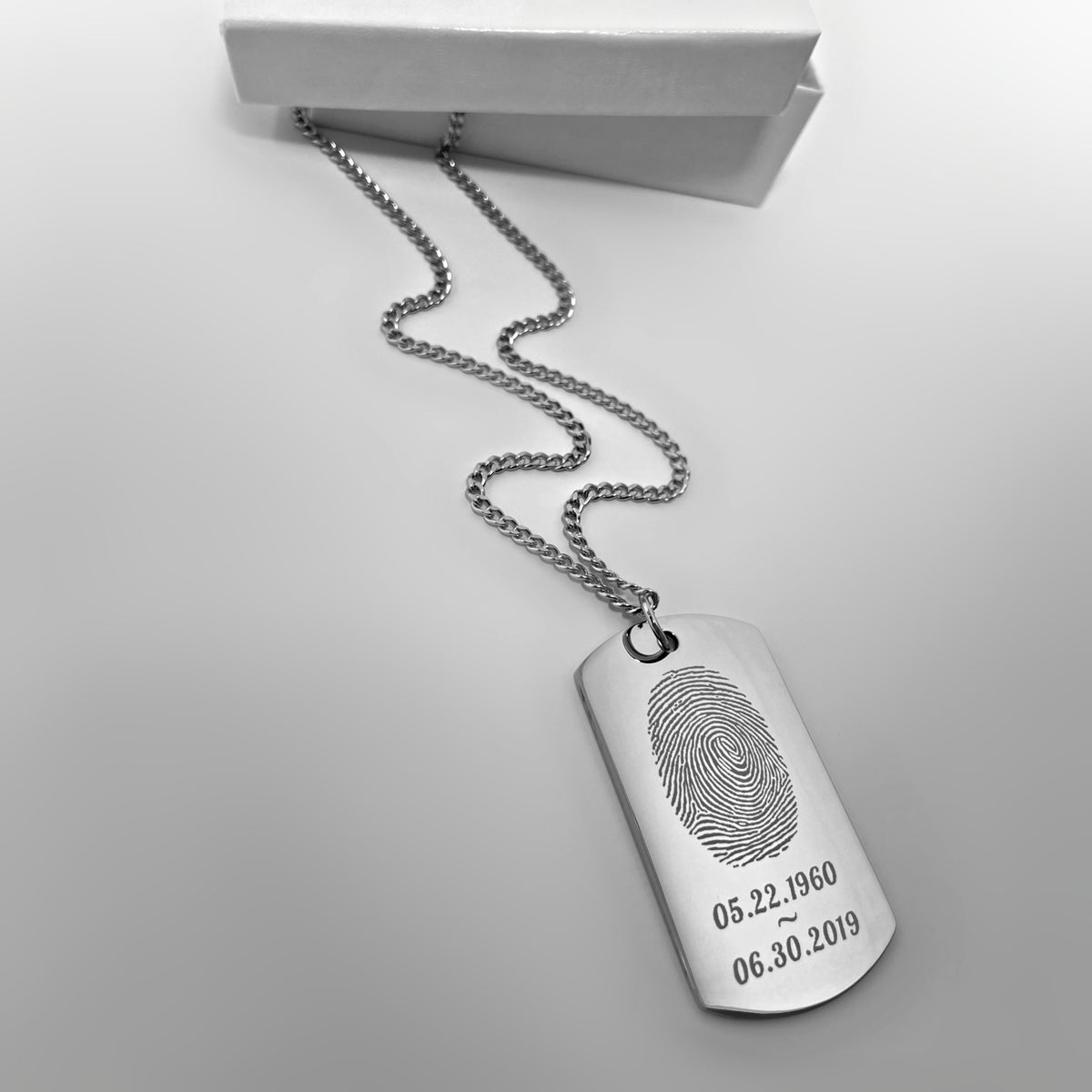 Personalized fingerprint memorial dog tag necklace with custom fingerprint and memorial dates