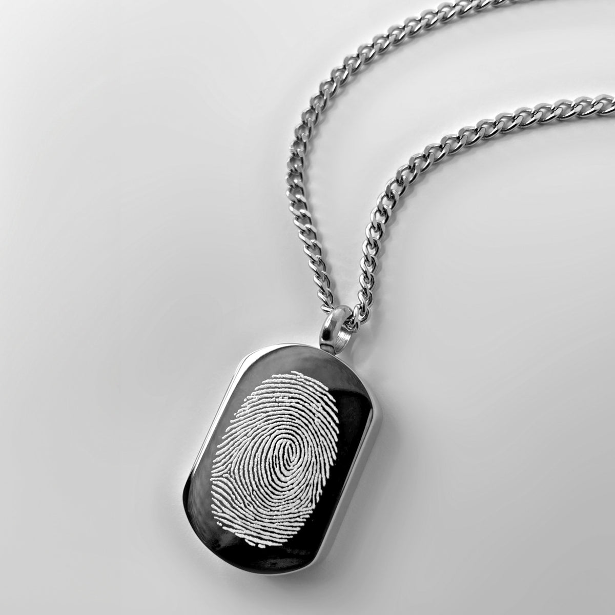 Personalized fingerprint small dog tag urn necklace with detailed custom print engraving