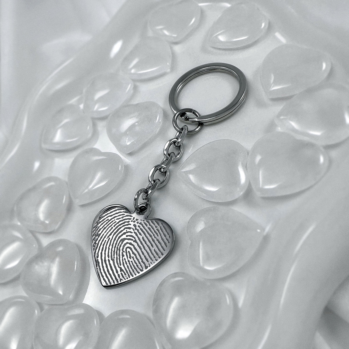 Personalized memorial full fingerprint heart-shaped keychain 
