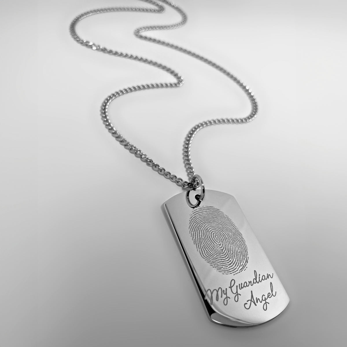 Grandma fingerprint memorial dog tag necklace with custom fingerprint and Guardian Angel engraving