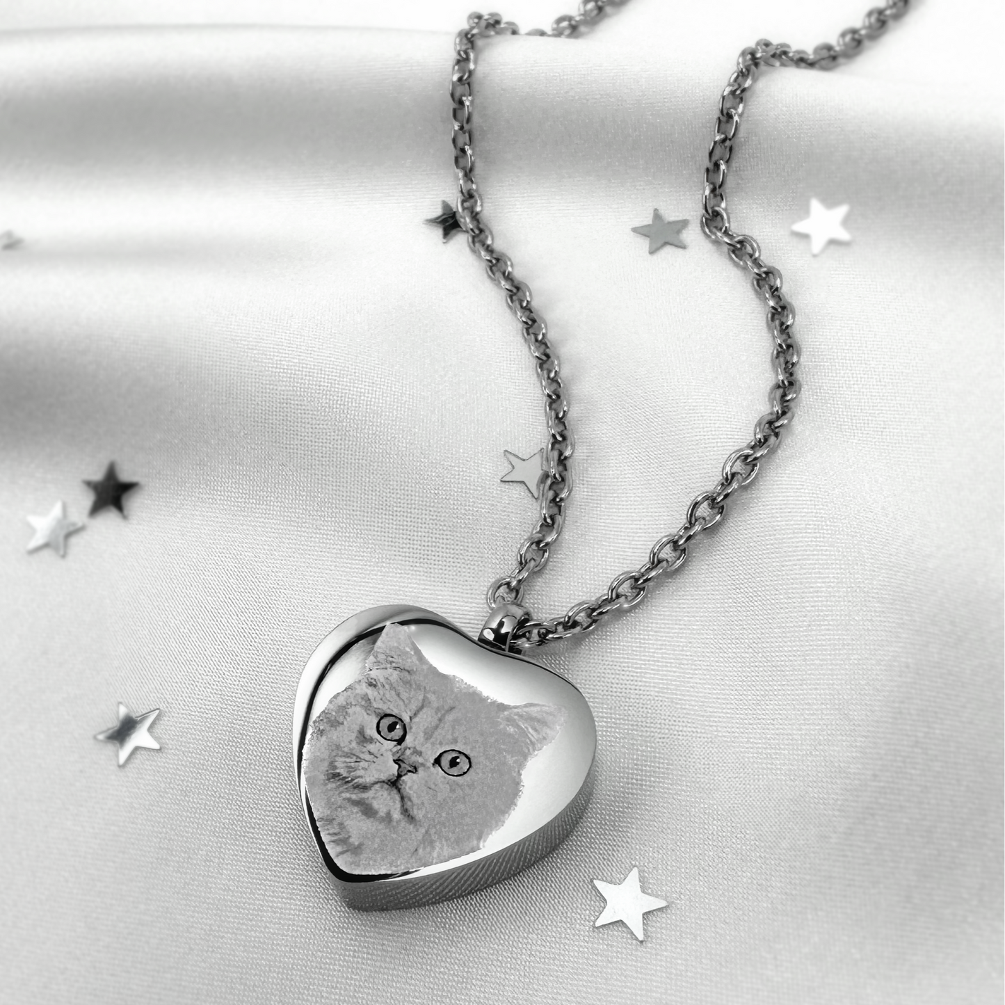 Personalized cat cremation urn necklace engraved from pet photo