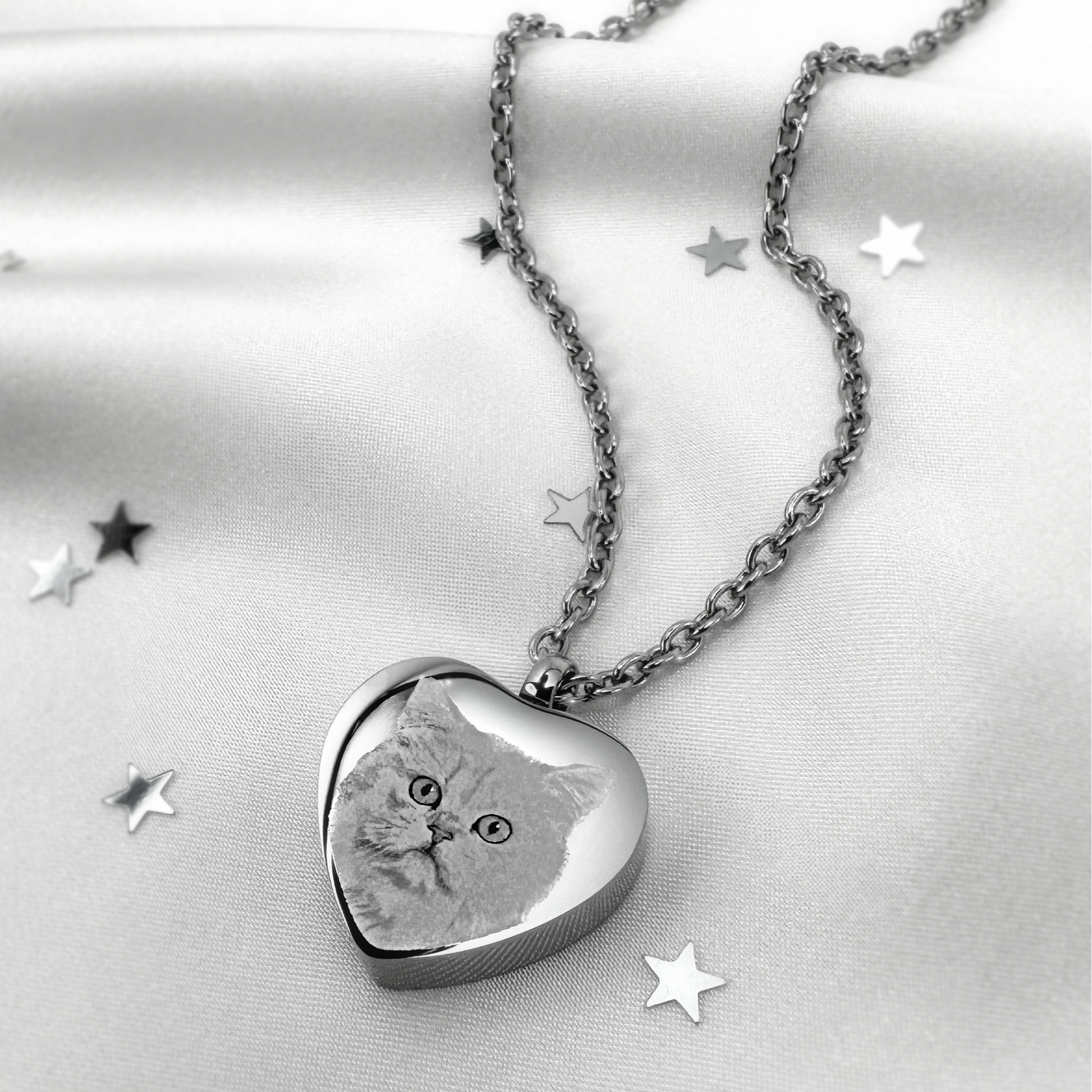 Personalized cat cremation urn necklace engraved from pet photo