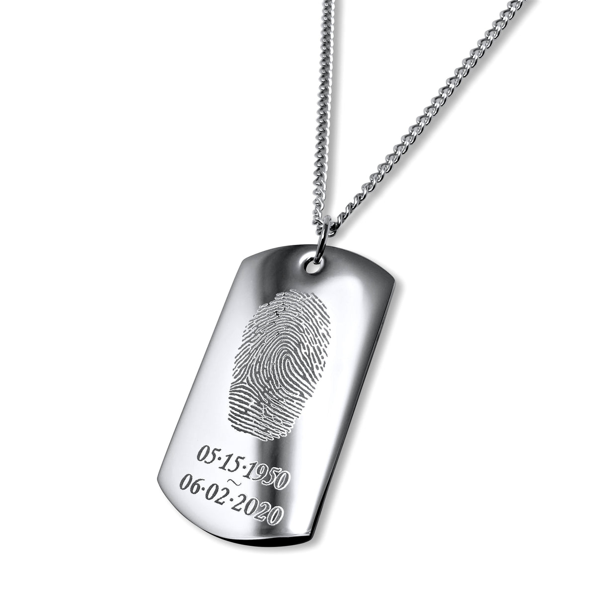 Personalized fingerprint memorial dog tag necklace with custom fingerprint and memorial dates