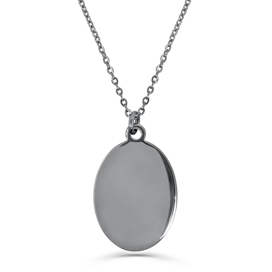 Blank polished stainless-steel oval pendant necklace, ready for custom photo, fingerprint, handwriting, or message engraving
