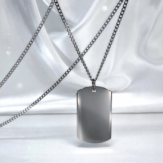 Personalized dog tag necklace video showing multiple custom engraving ideas including photos, fingerprints, handwriting, memorial messages, names, dates, and meaningful designs