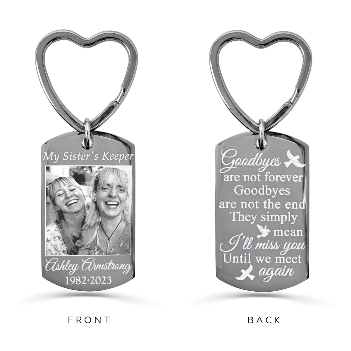 Personalized Sibling Memorial Photo Dog Tag Keychain