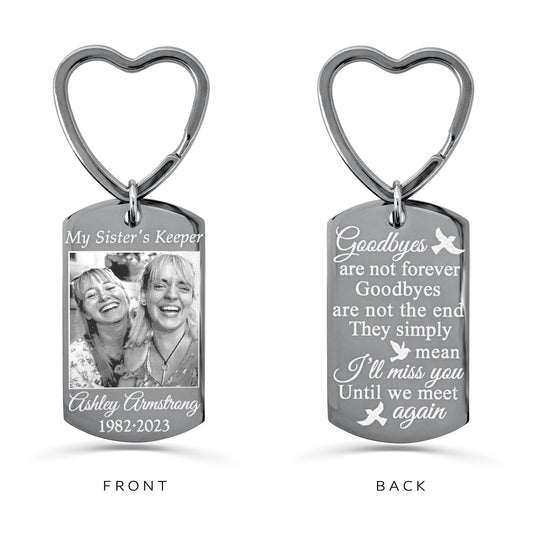 Personalized Sibling Memorial Photo Dog Tag Keychain
