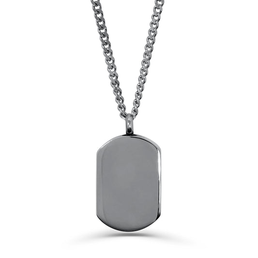 Blank polished stainless steel dog tag urn necklace ready for custom photo, fingerprint, handwriting, or message engraving