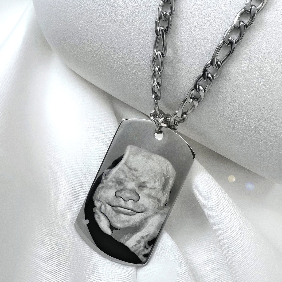 Custom sonogram dog tag necklace with ultrasound photo for an expecting dad