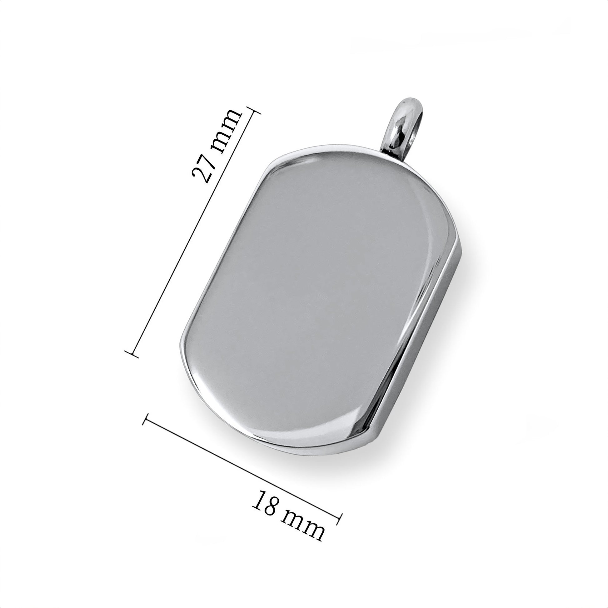 Size guide for a stainless-steel cremation urn keychain measuring approximately 24 by 18 millimeters.